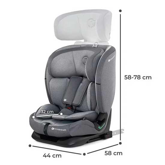 Kinderkraft ONETO3 I-Size Autoasiento Isofix, Asiento de carro, Niños Grupo 1/2/3, 9-36 Kg, R129, Protectores Laterales, Top Tether, Ajustar con una Mano, Silla de Automóvil, Easy Grow System, Gris