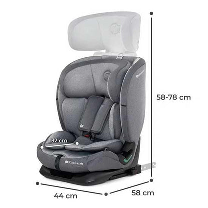 Kinderkraft ONETO3 I-Size Autoasiento Isofix, Asiento de carro, Niños Grupo 1/2/3, 9-36 Kg, R129, Protectores Laterales, Top Tether, Ajustar con una Mano, Silla de Automóvil, Easy Grow System, Gris