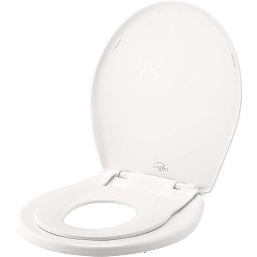 Little2Big 81SLOW 000 - Asiento de inodoro con asiento de entrenamiento para orinal integrado, cierre lento, y nunca se afloja, redondo, color blanco