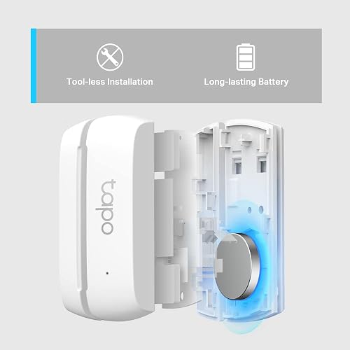 TP-Link Tapo T110 Sensor de Contacto, Blanco | Batería de larga duración con protocolo inalámbrico de baja potencia Sub-1G, espacio de 15 mm de ancho permitido
