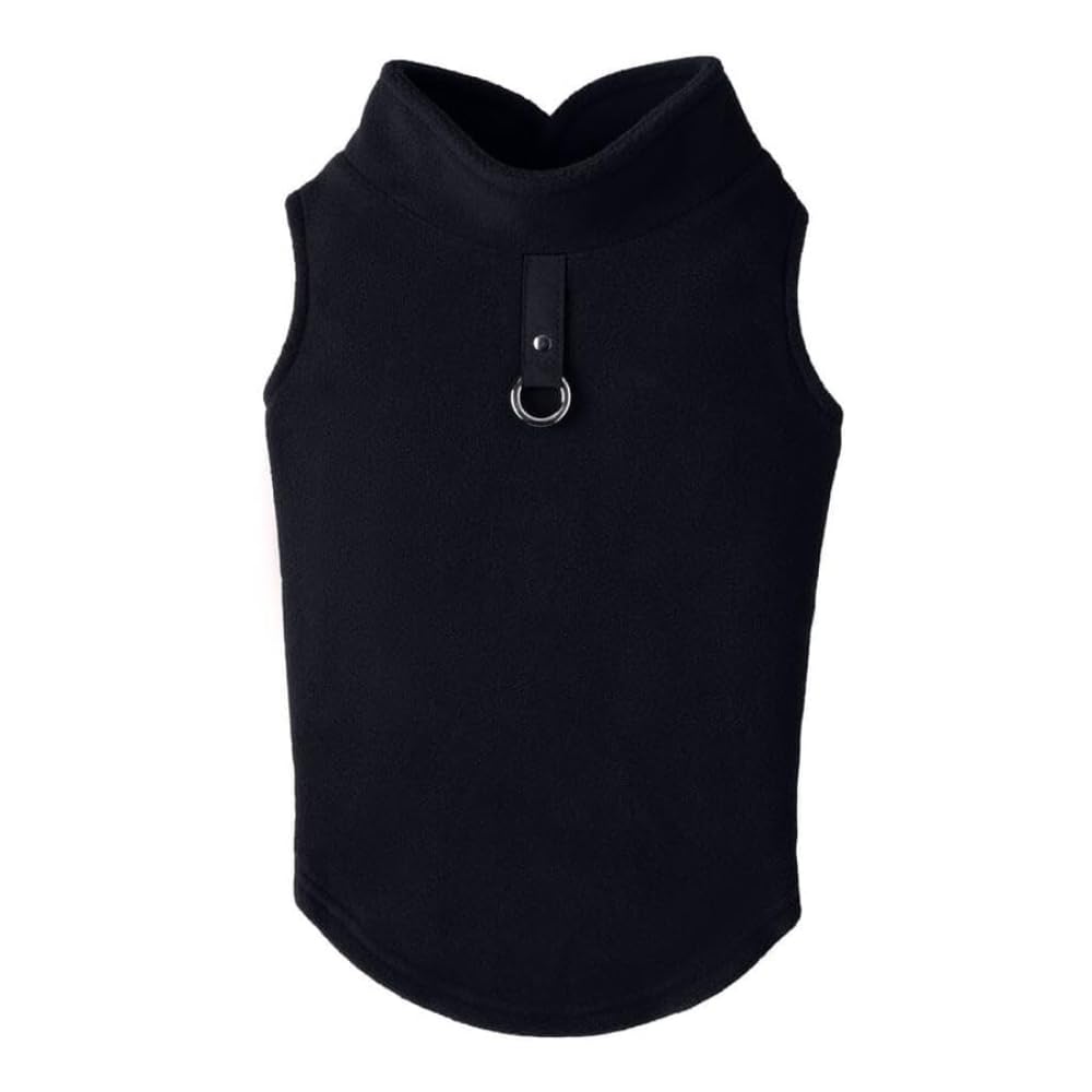 Gooby Chaleco de Forro Polar para Perro con Correa Integrada - Medium chest (~13.5") - Negro