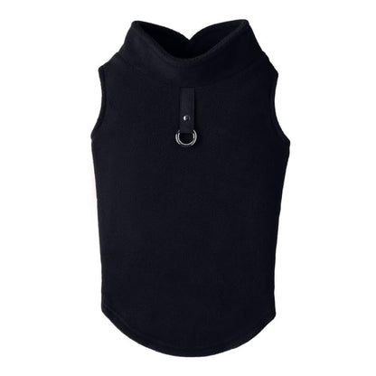 Gooby Chaleco de Forro Polar para Perro con Correa Integrada - Medium chest (~13.5") - Negro