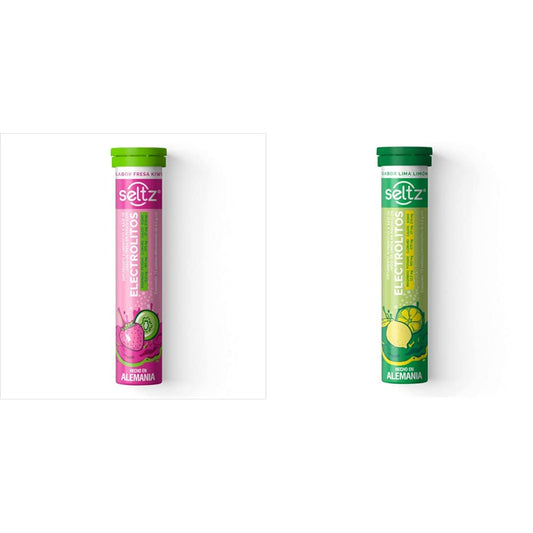 SELTZ Kit Electrolitos Tableta Efervescente, Sabores fresa kiwi más lima limón, 26 Tabletas, 2 Pack