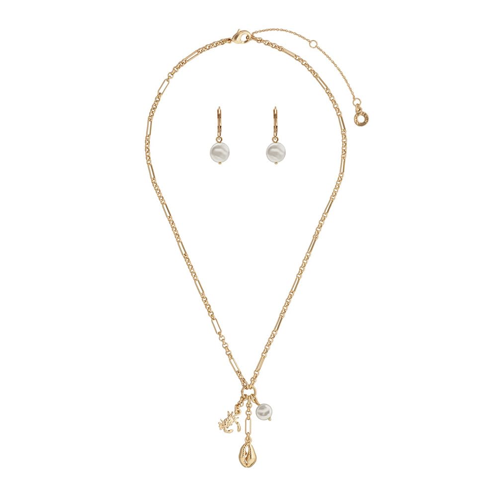 Anne Klein Box Set Collar Y Aretes Dorado | Mediano, gancho francés, forma asimétrico, 1 collar y 1 par de aretes