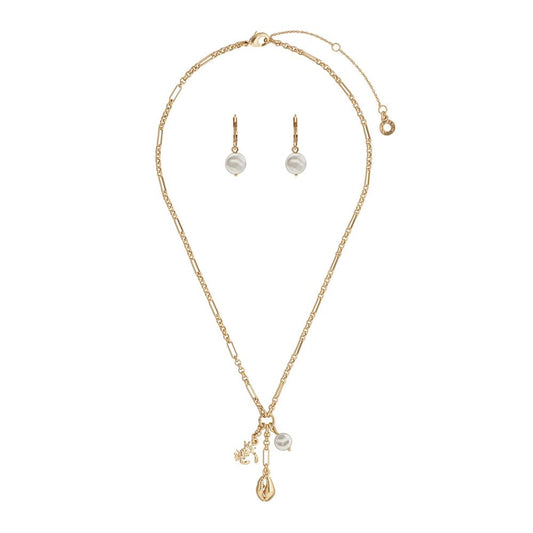 Anne Klein Box Set Collar Y Aretes Dorado | Mediano, gancho francés, forma asimétrico, 1 collar y 1 par de aretes