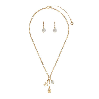Anne Klein Box Set Collar Y Aretes Dorado | Mediano, gancho francés, forma asimétrico, 1 collar y 1 par de aretes