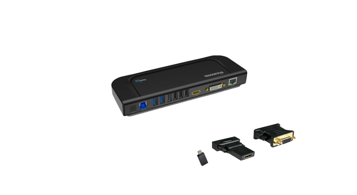 Diamond Multimedia - Estación de acoplamiento universal Ultra Dock Dual Video USB 3.0/2.0 con salidas Gigabit Ethernet, HDMI y DVI, entrada y salida de audio para portátiles, Ultrabook, Macbook, Windows 10, 8.1, 8, 7, XP, Mac OS y Android 5.0 y superior. 