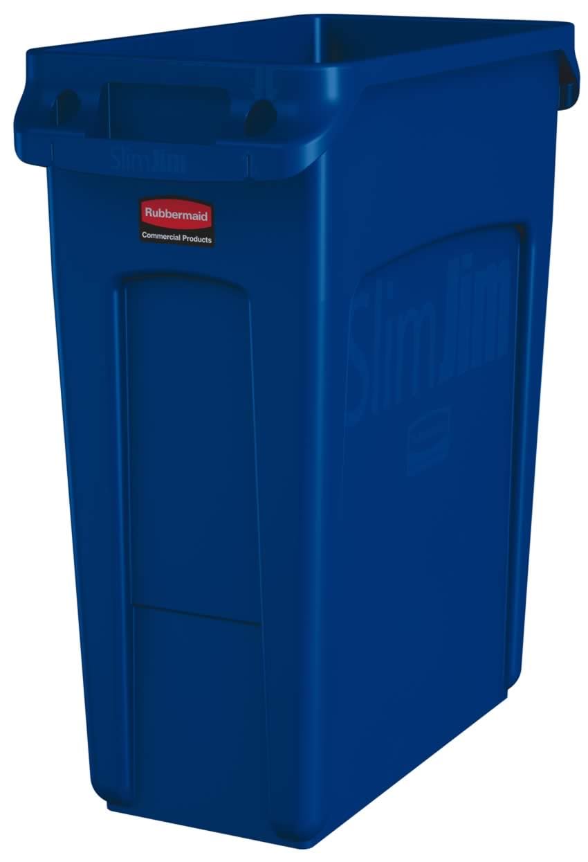 Rubbermaid Commercial Vented Slim Jim Trash Can Waste Receptacle, 16 Gallon, Blue, Plastic, 1971257