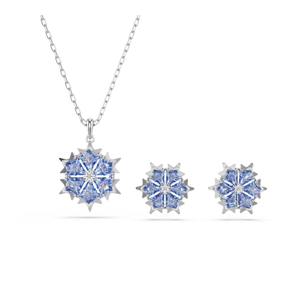 Swarovski Conjunto Magic, Copo de nieve, Azul, Baño de rodio