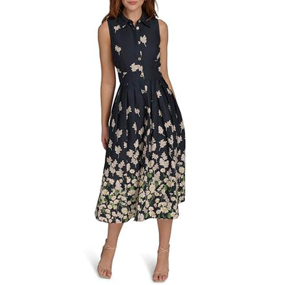 Tommy Hilfiger Vestido Camisero Midi sin Mangas para Mujer - 14 - Sky Capitán Multi
