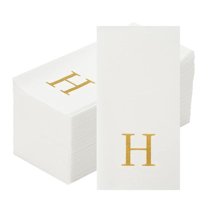 Luxenap - Toallas de lino de 15.8 x 7.9 pulgadas, 50 toallas de mano con letras - letra dorada 'H', letra Sans Serif Font, servilletas de papel blanco, airlaid, para baños y mesas, artículos de