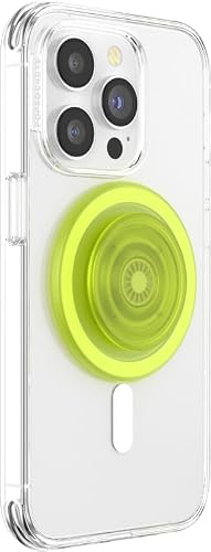PopSockets - Empuñadura para teléfono MagSafe con soporte, soporte magnético, parte superior intercambiable, sujeción segura para iPhone MagSafe, teléfono y tablet, Chartreuly translúcido brilla en la