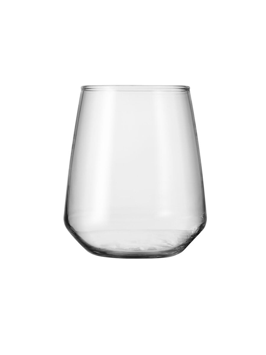 Borgonovo Contea Stemless - Juego De 6 Vasos De Vidrio De 380 Ml. Vaso Transparente de Cristal para Restaurantes, Fiestas, Bodas, Para Agua, Té, Helado, Cerveza, Jugo, Coctél, Limonada Set de 6 piezas