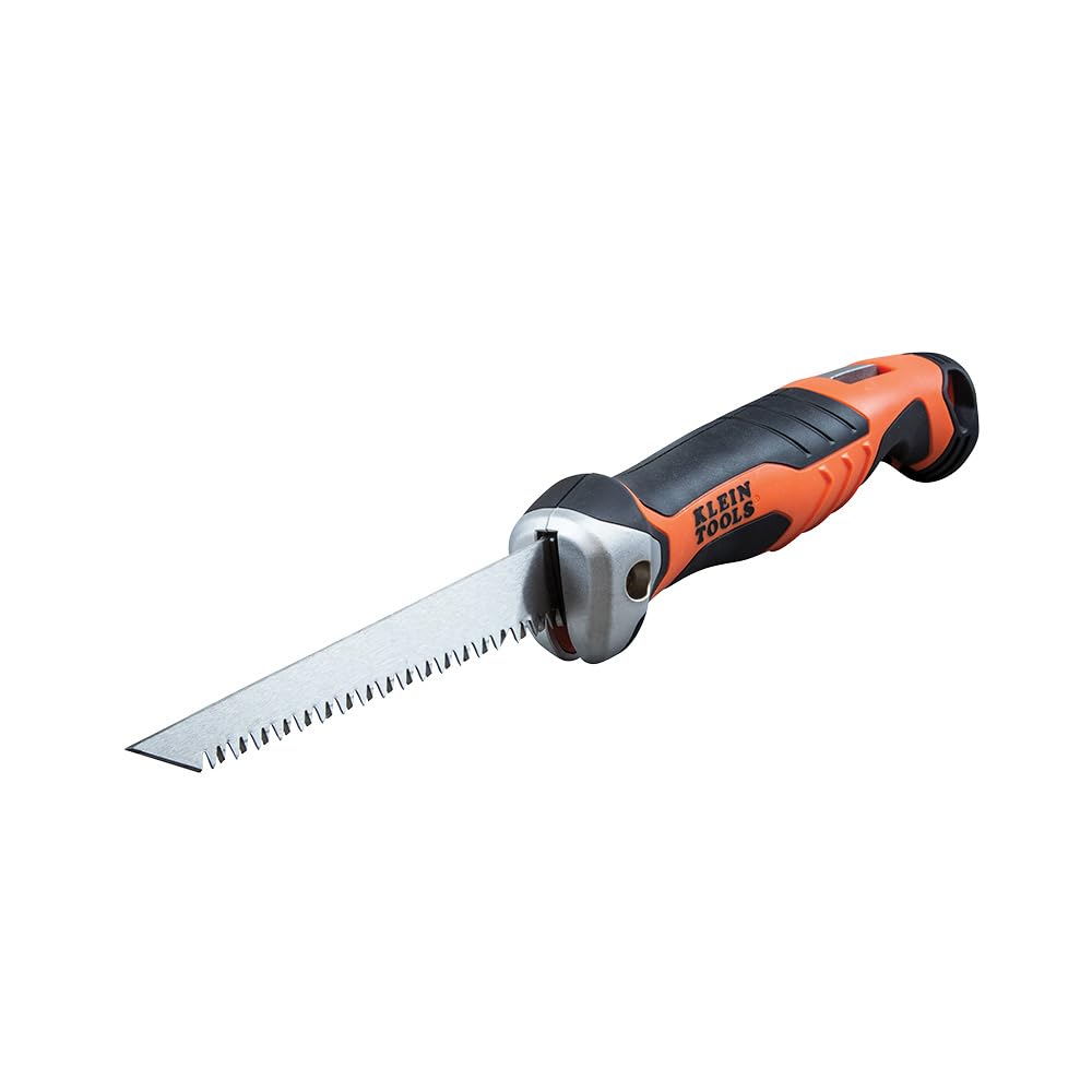 Klein Tools 31737 - Sierra de yeso plegable, sierra de mano con cierre trasero a 180 y 125 grados y agujero de amarre