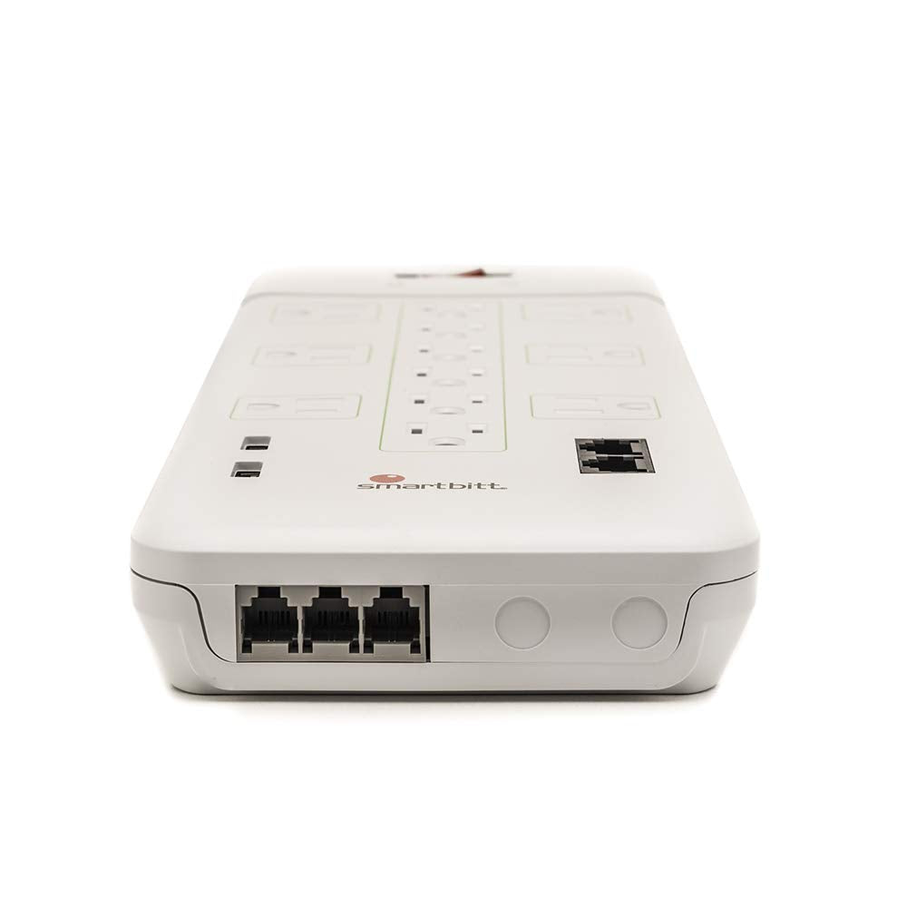 Smartbitt Supresor de Picos: Protección de Picos de Voltaje 12 contactos, 2 Puertos USB y 5 líneas telefónicas - Blanco