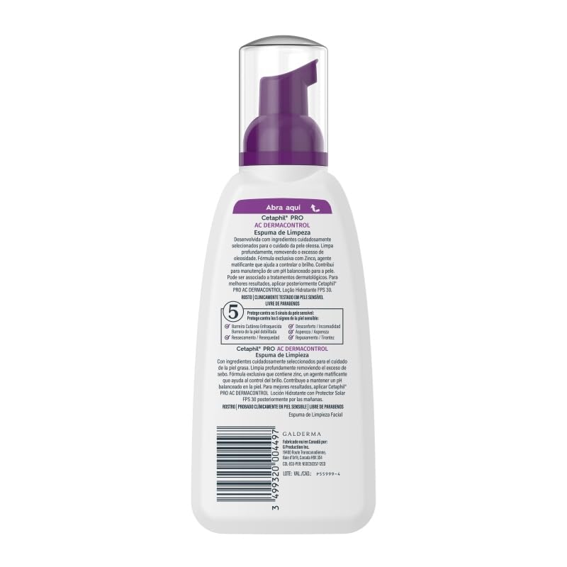 Cetaphil Pro AC Dermacontrol Espuma Facial Piel Tendencia al Acné 236ml | Con gluconato de zinc, limpia impurezas y exceso de grasa sin resecar; ayuda a equilibrar sebo, brillo y pH con efecto mate.