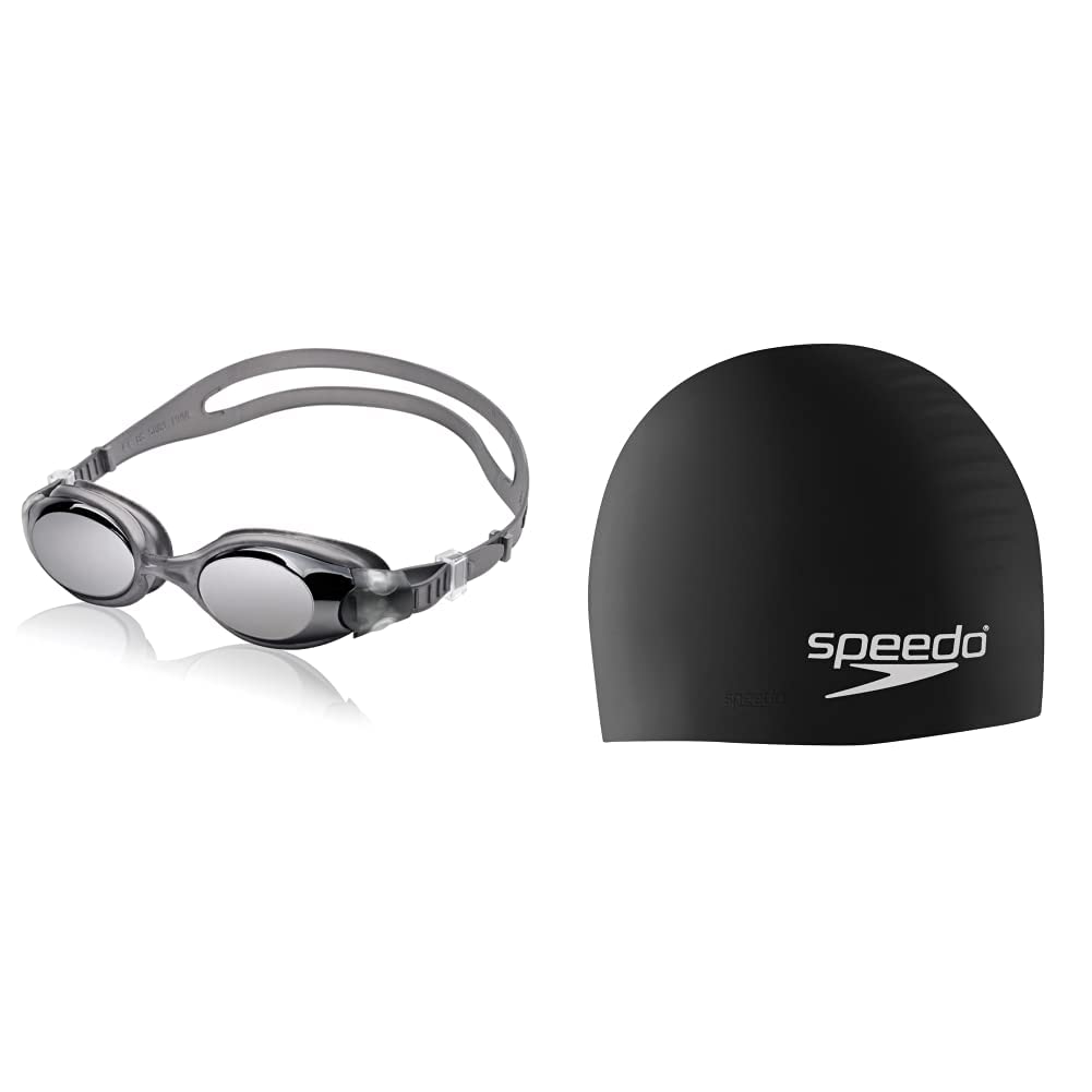 Speedo Unisex-Adult Swim Goggles Hydrosity, Mirrored Charcoal + Gorro de natación Unisex para Adultos