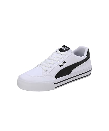 PUMA, Tenis Court Classic Vulcanizado, Unisex, Blanco con Negro, Talla 25,5