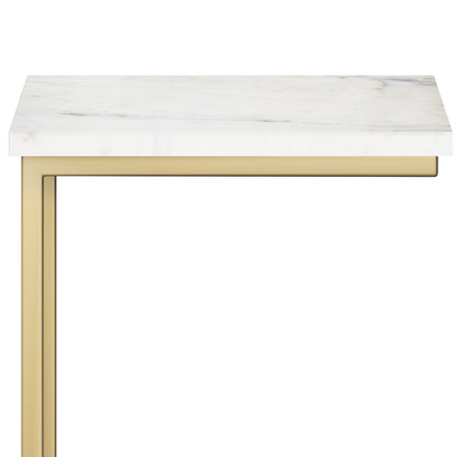 SIMPLIHOME Skyler - Mesa Auxiliar de Metal de 18 Pulgadas de Ancho en Blanco y Dorado, en Forma de C con Parte Superior de mármol Genuino para Sala de Estar, recámara u Oficina en casa