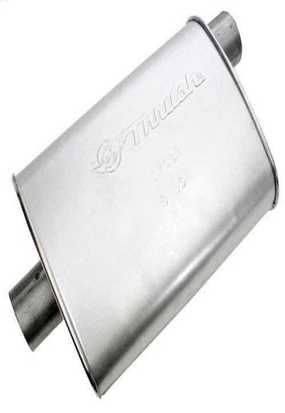 Thrush Silenciador de Rendimiento Suave 17633, Entrada de Tono 2.5 in, Salida Compensada 2.5 in Centro