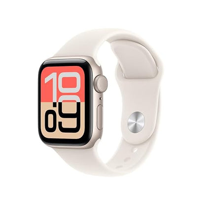 Apple Watch SE 3 GPS Caja de Aluminio Blanco Estelar de 40 mm y Correa Deportiva Blanco Estelar M/L (Smartwatch). Registro de Entrenamientos, Seguimiento del sueño, monitoreo de frecuencia Cardiaca