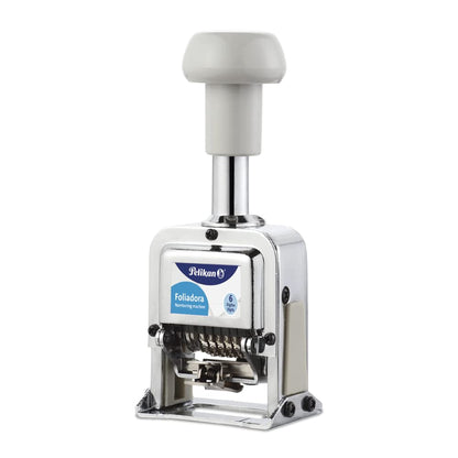 Pelikan Foliadora de Acero Inoxidable de Enumeración Automática con 6 Digitos. Incluye 2 Almohadillas.