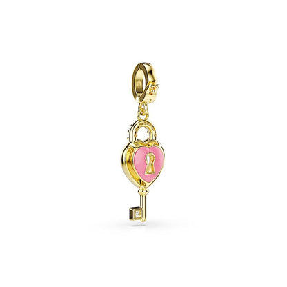 Charm Idyllia, Tallas mixtas, Corazón con llave, Blanco, Acabado en oro de 18 quilates