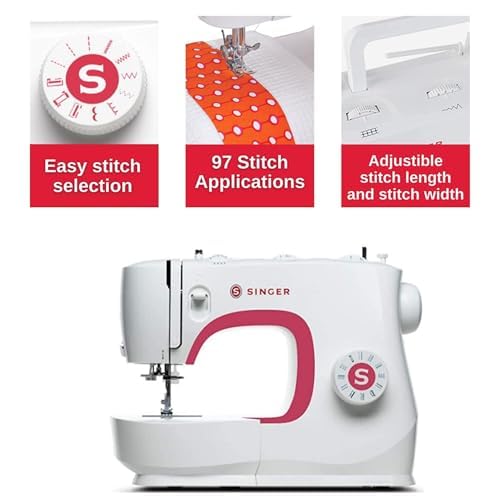 SINGER MX231 - Máquina de coser ligera y portátil con kit de accesorios y pedal | 97 aplicaciones de puntadas, luz LED y ojal de 1 paso, ideal para manualidades y reparaciones