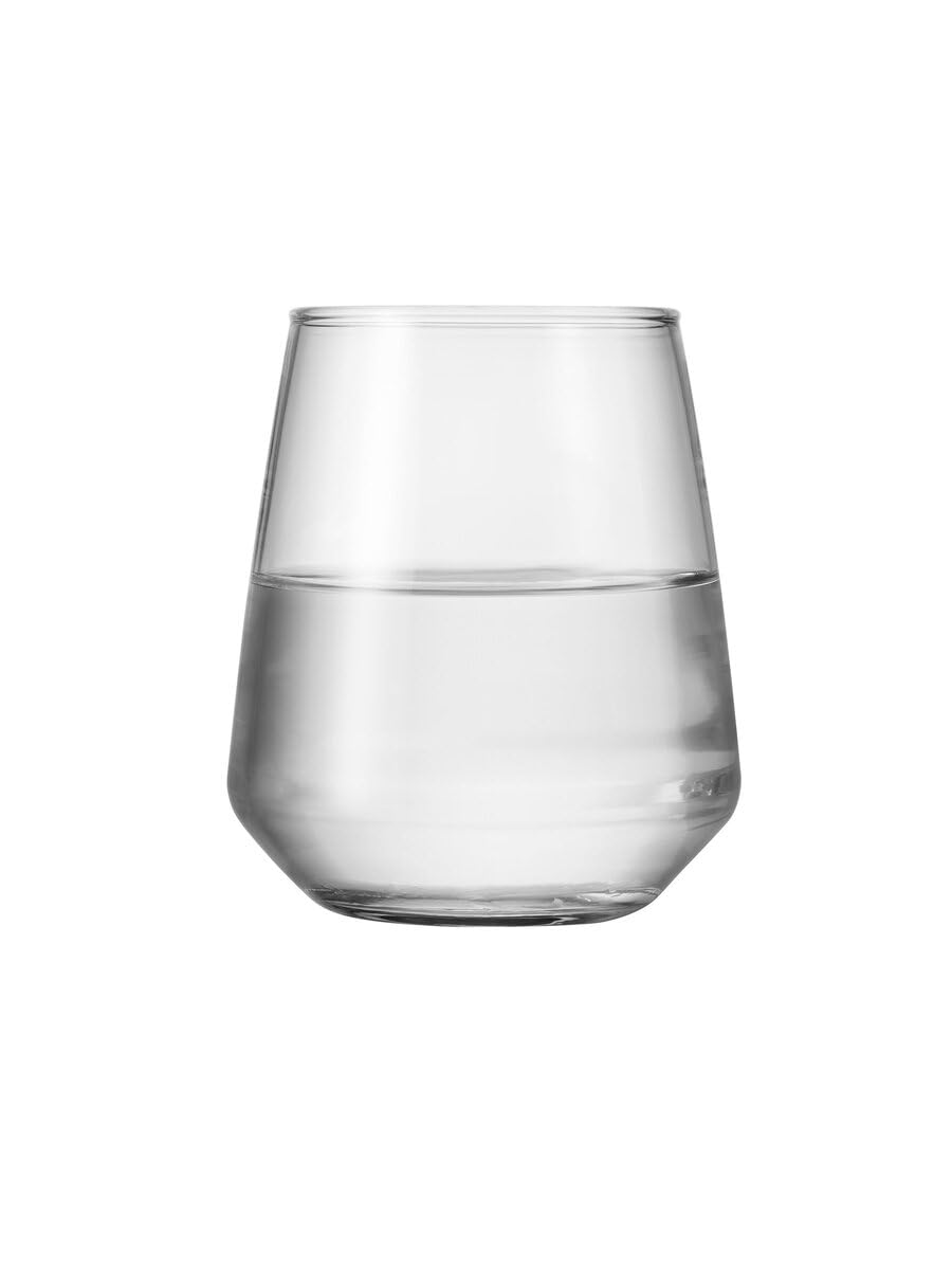 Borgonovo Contea Stemless - Juego De 6 Vasos De Vidrio De 380 Ml. Vaso Transparente de Cristal para Restaurantes, Fiestas, Bodas, Para Agua, Té, Helado, Cerveza, Jugo, Coctél, Limonada Set de 6 piezas