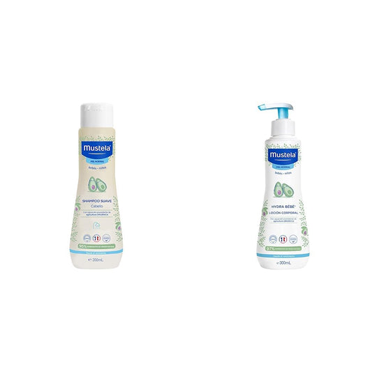 Mustela Shampoo Suave con Manzanilla para Bebé o Niño con Piel Normal, 200mL, 2 en 1: Shampoo y Crema Corporal Hidratante, 300mL