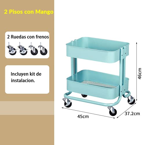 odbo Carrito de Cocina con Ruedas Muebles Productos de Bebé Estante de Almacenamiento Carrito de Aperitivos Estante de Almacenamiento (Azul,2 Pisos)