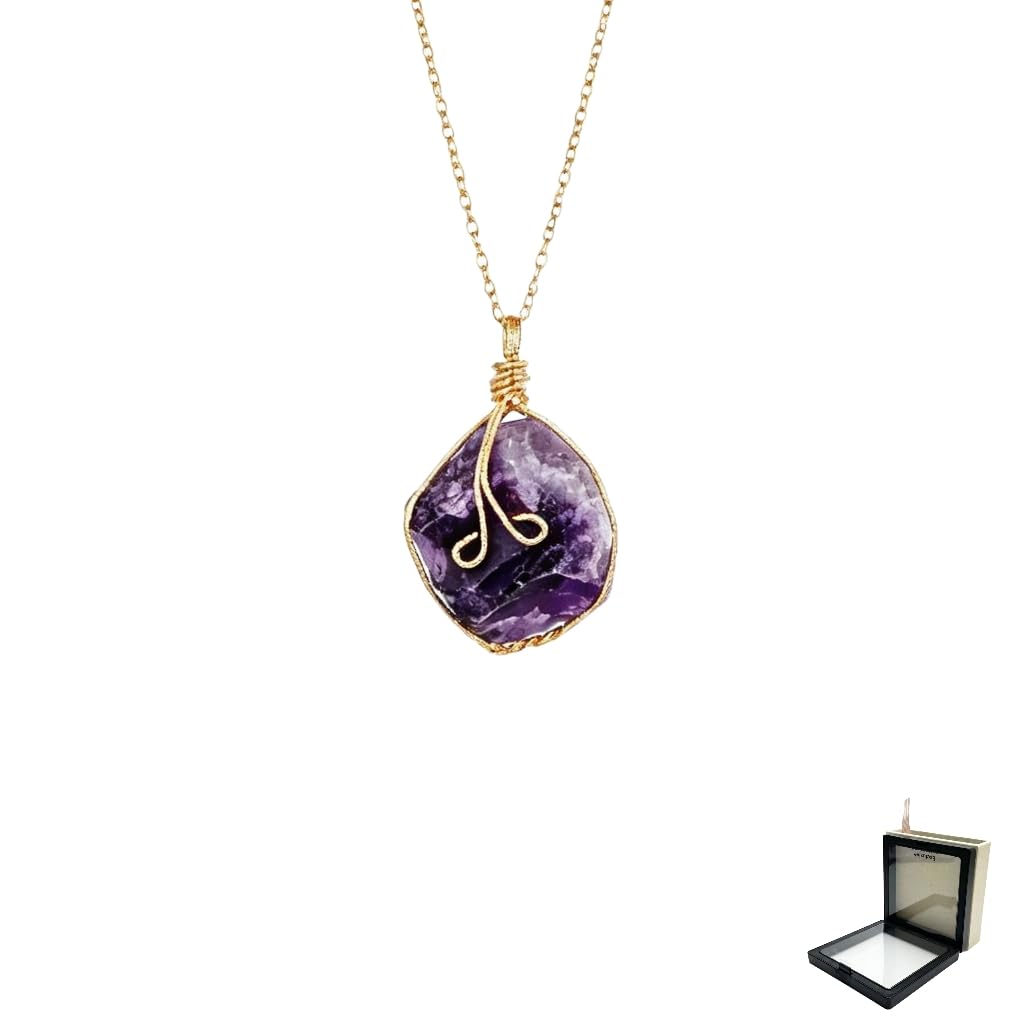 XYPHIELLE Collar de Amatista Púrpura Natural para Mujer, Dije de Cristal Espiritual Envuelto en Alambre, Joyería de Sanación y Estilo Boho, Regalo de Calma