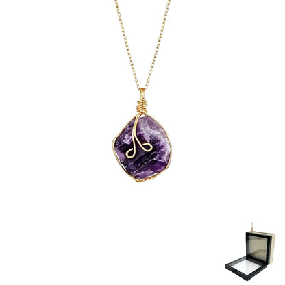 XYPHIELLE Collar de Amatista Púrpura Natural para Mujer, Dije de Cristal Espiritual Envuelto en Alambre, Joyería de Sanación y Estilo Boho, Regalo de Calma
