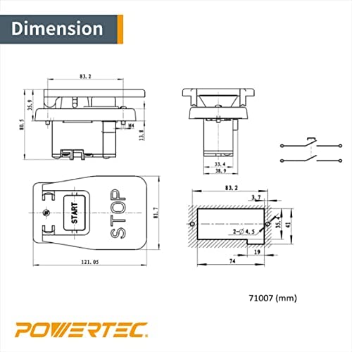 POWERTEC Interruptor de paleta de doble voltaje de 120 V/230 V, 3 HP a 230 voltios, certificado UL. Rodillera grande para herramientas eléctricas Apagado rápido. Se adapta a sierra de mesa, mesa de