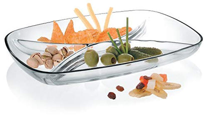 Borgonovo Palladio - Botanero de Vidrio Bandeja Para Servir Plato Para Botana con 4 Divisiones Charolas Rectangular con Divisiones