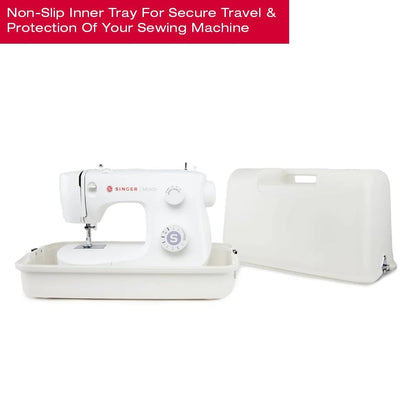 SINGER Funda de transporte rígida universal, color blanco, resistente a los impactos, se adapta a la mayoría de máquinas de coser portátiles de brazo libre, costura fácil