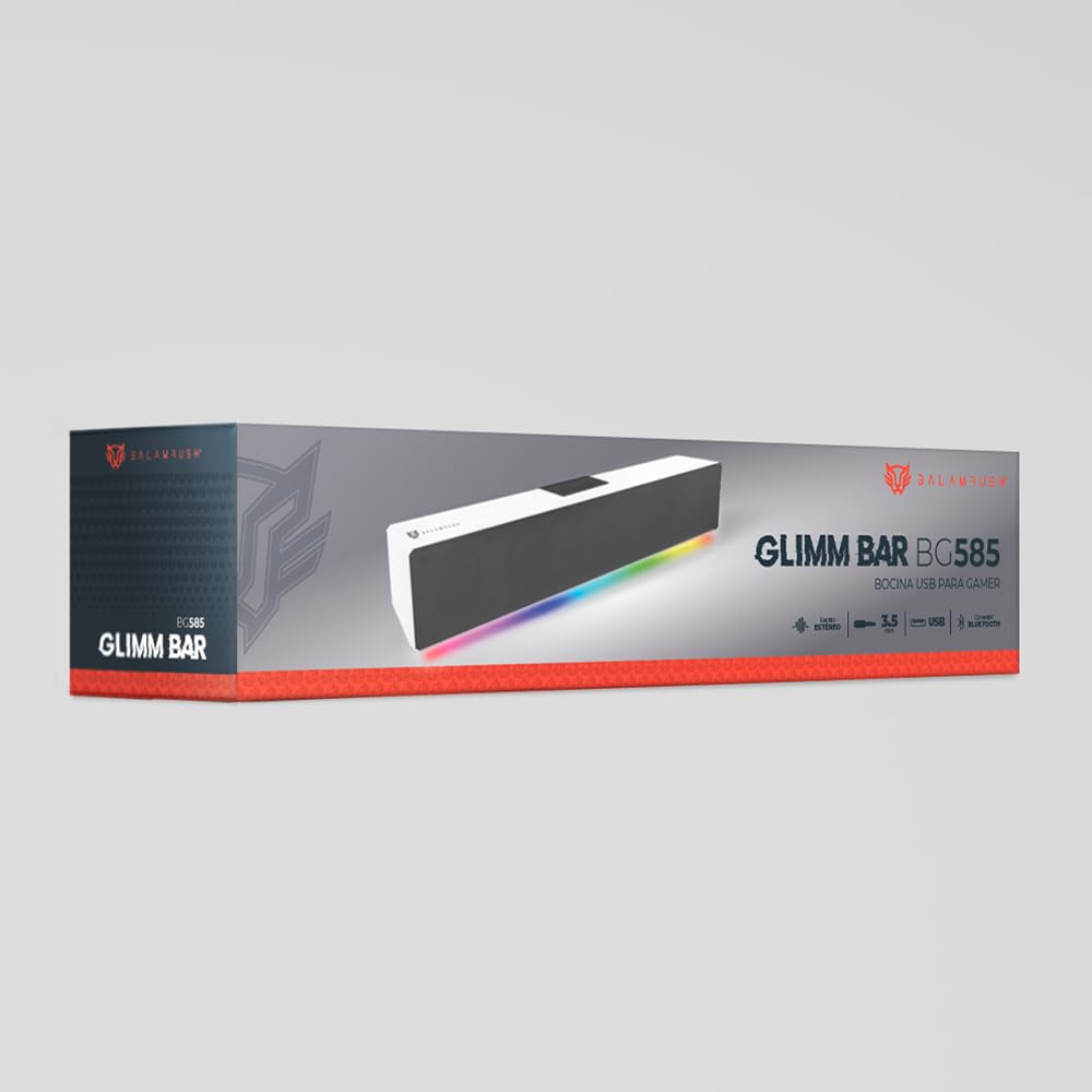 Glimm Bar BG585 Bocina Gamer, Soundbar con Bluetooth, Control Digital RGB, 10W de Potencia, Iluminación RGB (Blanco)