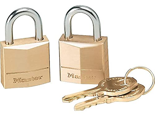 Master Lock Candado, cerradura de latón macizo, ancho de cuerpo de 3/4 pulgadas, 120T, con llave, paquete de 2