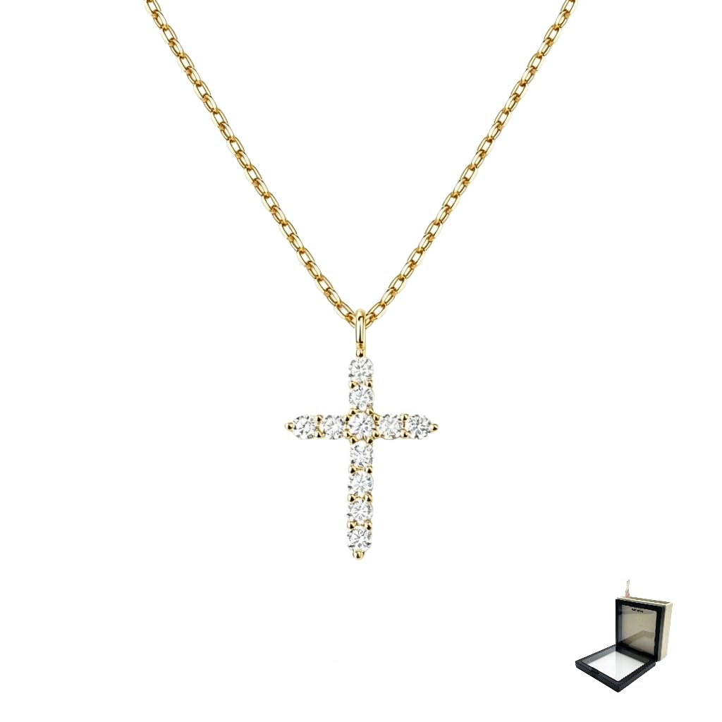 XYPHIELLE Collar de Cruz con Circonias para Mujer, Dije Elegante en Chapa de Oro, Joyería de Fe con Diseño de Ins y Lujo, Regalo de Amor y Protección