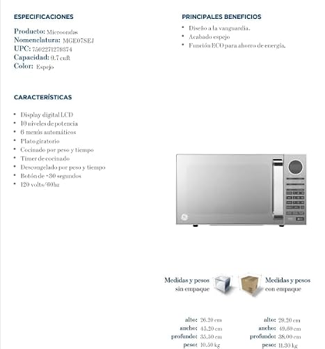 GE - Horno de microondas 0.7 cu.ft. Espejo Appliances, Espejo, Plateado - MGE07SEJ