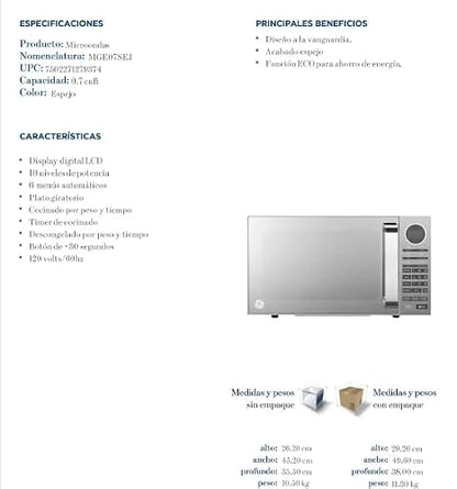 GE - Horno de microondas 0.7 cu.ft. Espejo Appliances, Espejo, Plateado - MGE07SEJ