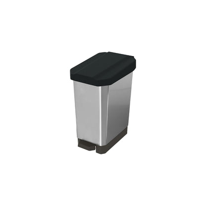 5 L Papelera con Pedal en Plástico IML Negro Metalizado – Mini, Silenciosa e Higiénica para Baños, Escritorios y Espacios Muy Reducidos | Estra