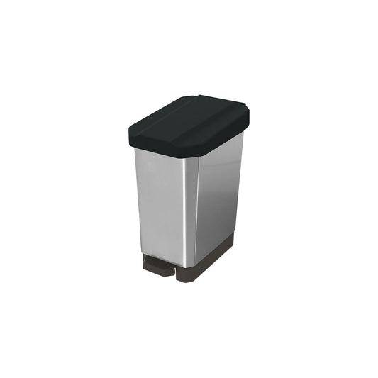 5 L Papelera con Pedal en Plástico IML Negro Metalizado – Mini, Silenciosa e Higiénica para Baños, Escritorios y Espacios Muy Reducidos | Estra