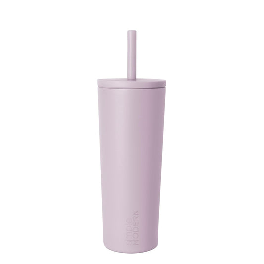 Simple Modern Vaso Térmico con Tapa y Popote | Vaso para Café Frío a Prueba de Fugas | Taza de Viaje de Acero Inoxidable con Recubrimiento Cerámico | Classic Signature | 710ml | Lavender Mist