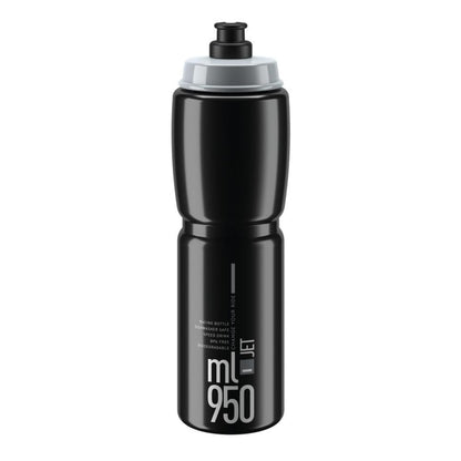 Elite Jet - Botella de agua para ciclismo, 950 ml, color negro con logotipo gris, de alto flujo, biodegradable, sin BPA