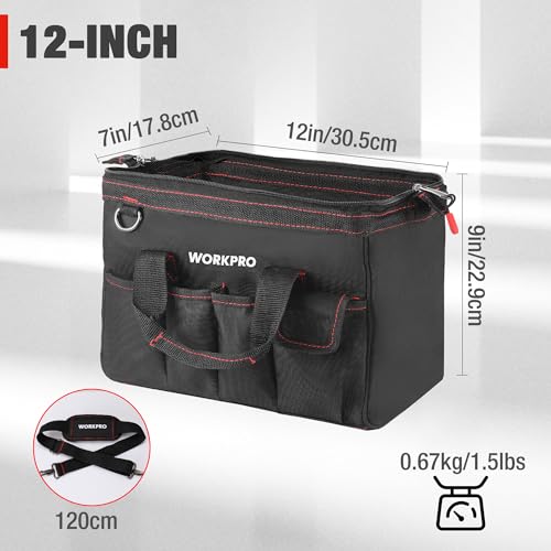 WORKPRO W081020A bolsa de almacenamiento compacta para herramientas, boca ancha superior, 12 pulgadas