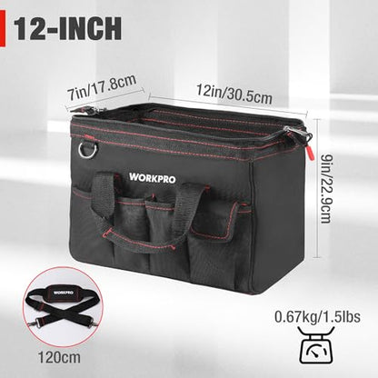 WORKPRO W081020A bolsa de almacenamiento compacta para herramientas, boca ancha superior, 12 pulgadas