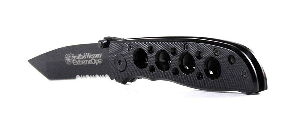 Smith & Wesson CK5TBS Cuchillo Plegable de Alto Carbono de 7.4 Pulgadas con una Hoja Tanto Dentada de 3.2 Pulgadas y Mango de Aluminio para Exteriores, táctico, Supervivencia y EDC