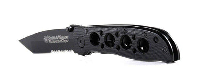 Smith & Wesson CK5TBS Cuchillo Plegable de Alto Carbono de 7.4 Pulgadas con una Hoja Tanto Dentada de 3.2 Pulgadas y Mango de Aluminio para Exteriores, táctico, Supervivencia y EDC