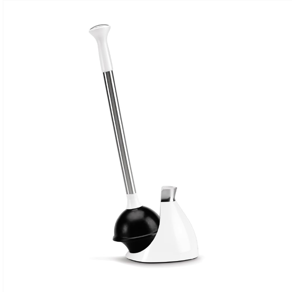 Simplehuman, Desatascador y Estantería, Acero Inoxidable, Blanco